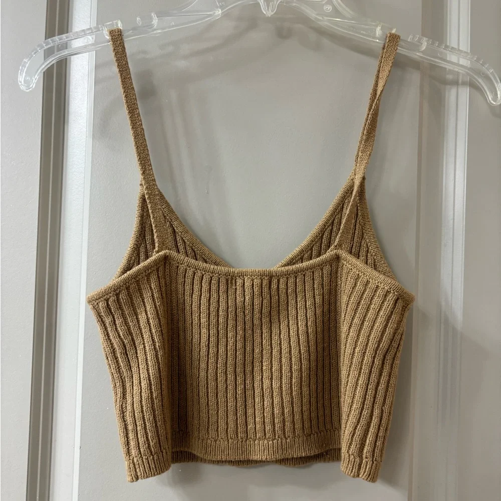 wild fable Ribbed Knit Pull-On Cropped Tank and Flare Pants in Camel - Picture 4 of 6